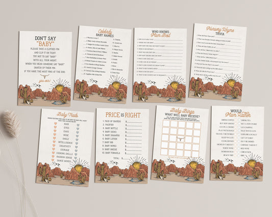 Wild West baby shower games bundle, western rodeo game package instant download, texas baby shower for boy, little cowboy shower