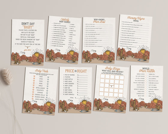 Wild West baby shower games bundle, western rodeo game package instant download, texas baby shower for boy, little cowboy shower