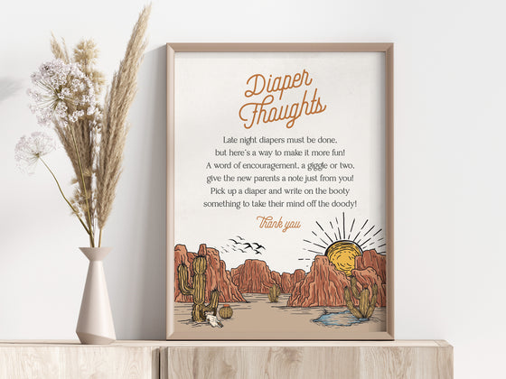 Wild West diaper thoughts sign for boy baby shower