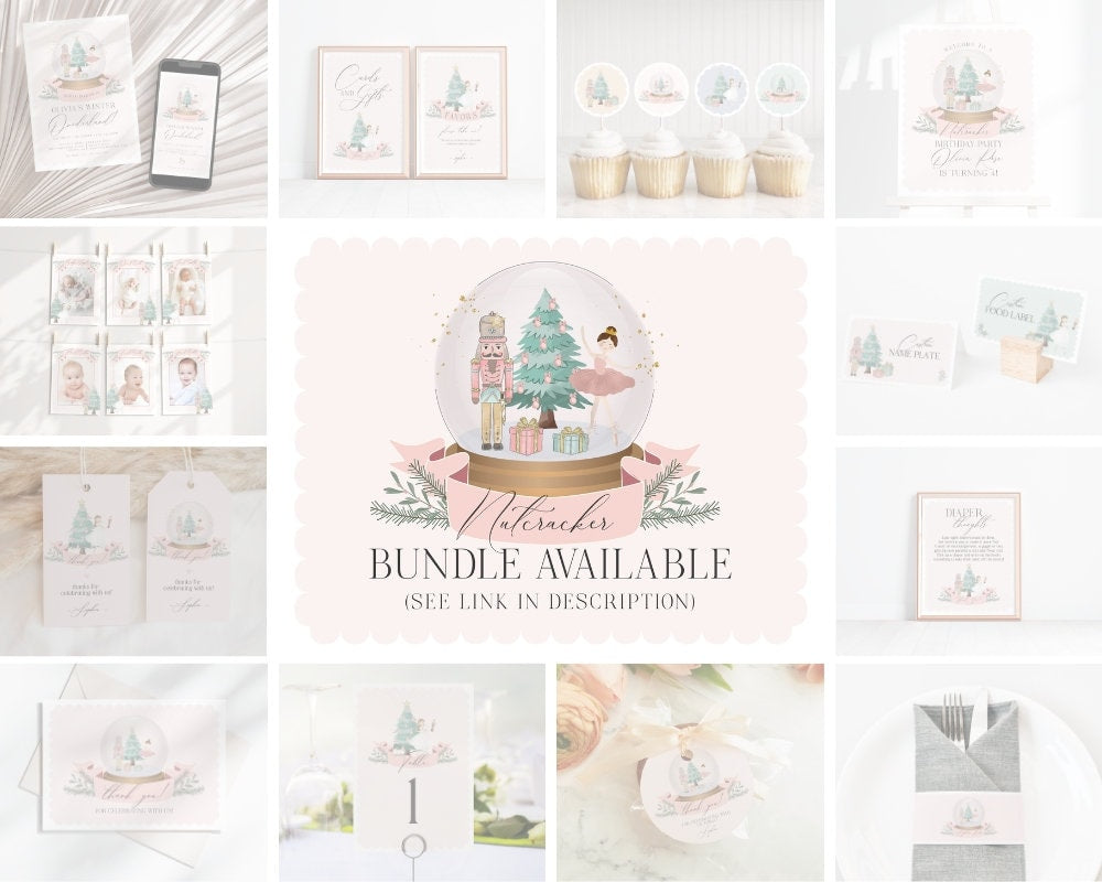 Pastel Pink Nutcracker Invitation and Evite Instant Download, christmas winter wonderland birthday party for girl sugar plum holiday ballet