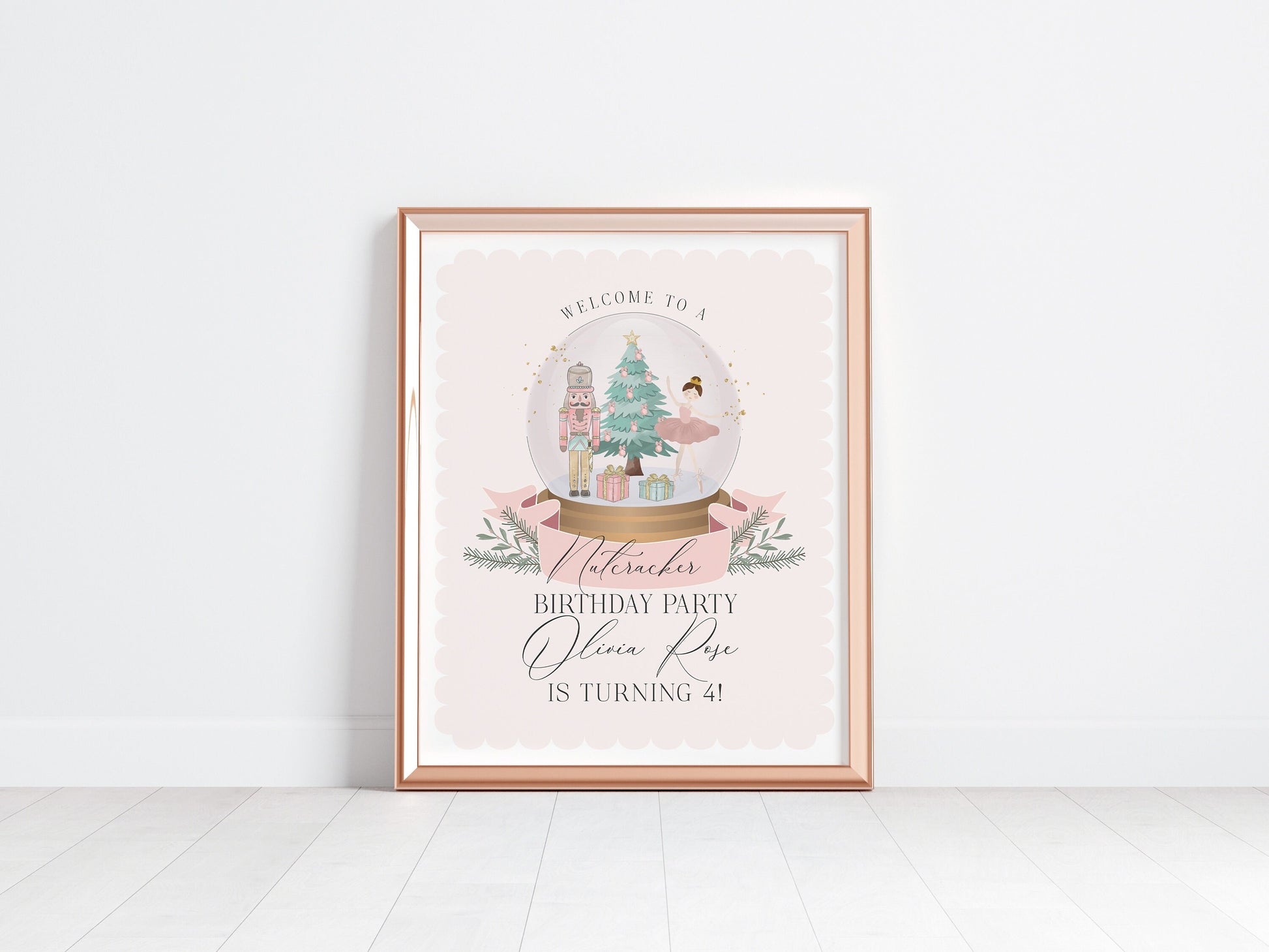 Pastel Pink Nutcracker Birthday Welcome Sign Template, instant download christmas winter onederland birthday party for girl sugar plum fairy