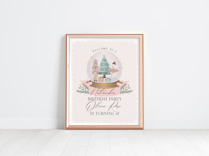 Pastel Pink Nutcracker Birthday Welcome Sign Template, instant download christmas winter onederland birthday party for girl sugar plum fairy