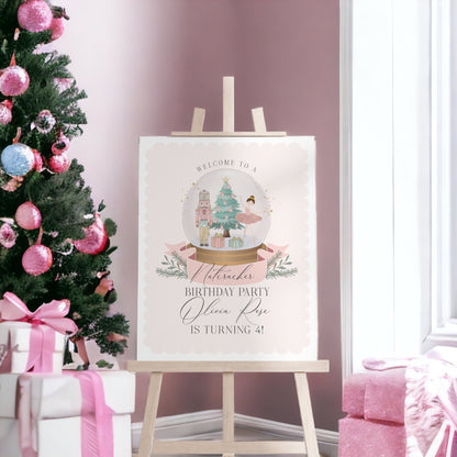 Pastel Pink Nutcracker Birthday Welcome Sign Template, instant download christmas winter onederland birthday party for girl sugar plum fairy