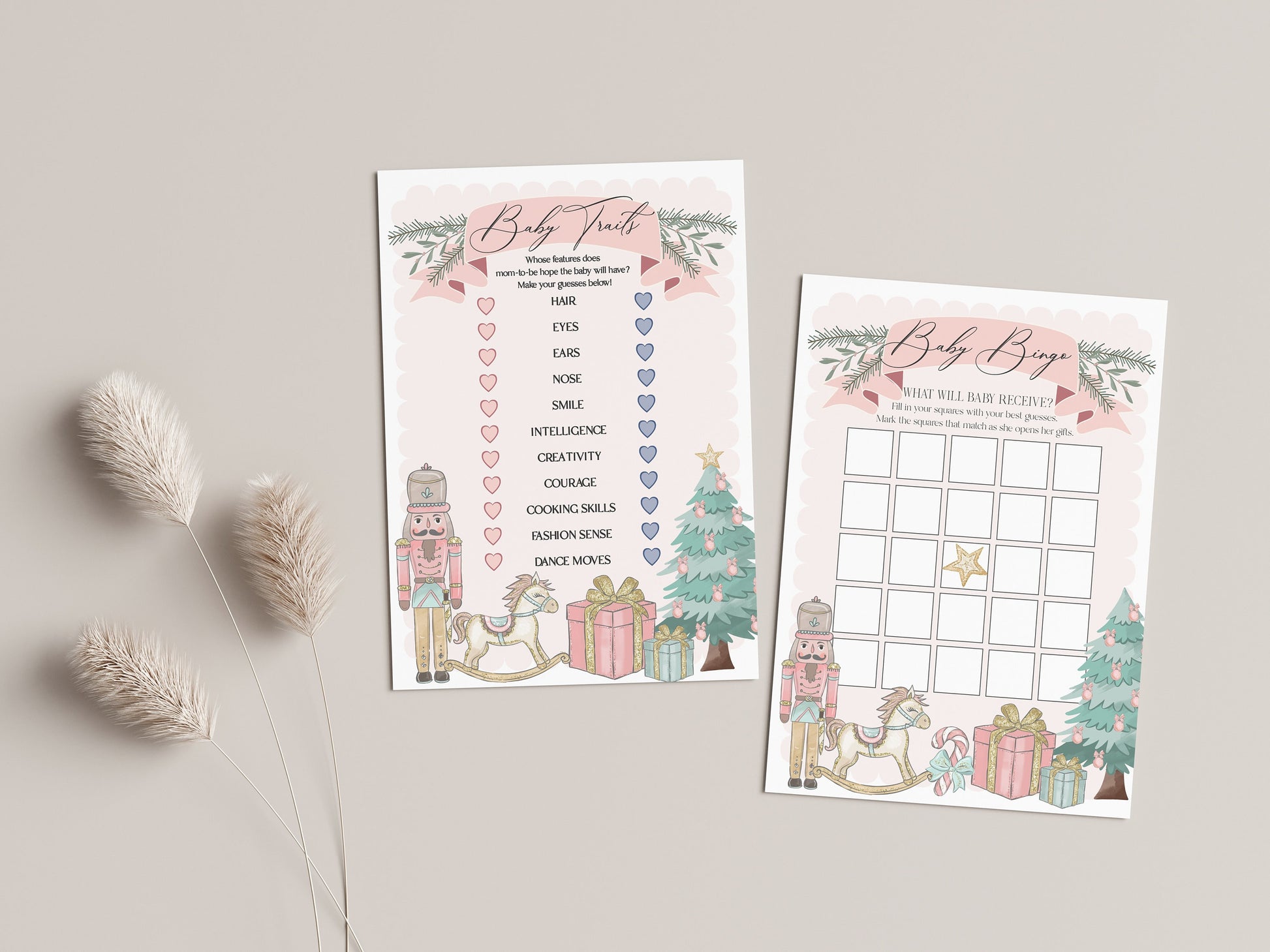 Pastel Pink Nutcracker Baby Shower Games Bundle, instant download Christmas winter wonderland baby shower for girl sugar plum ballet