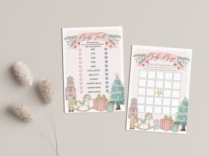 Pastel Pink Nutcracker Baby Shower Games Bundle, instant download Christmas winter wonderland baby shower for girl sugar plum ballet