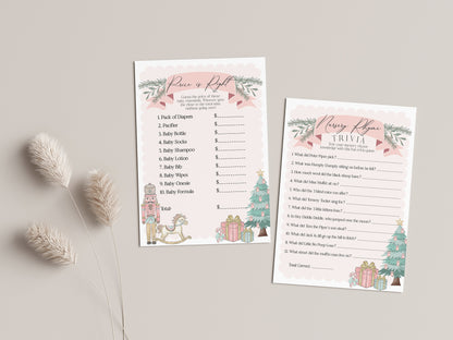 Pastel Pink Nutcracker Baby Shower Games Bundle, instant download Christmas winter wonderland baby shower for girl sugar plum ballet