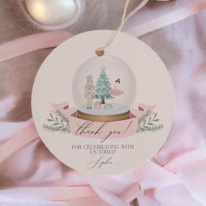 Pastel Pink Nutcracker Baby Shower Circle Favor Tags Instant Download, Christmas winter wonderland baby shower for girl, December sugar plum