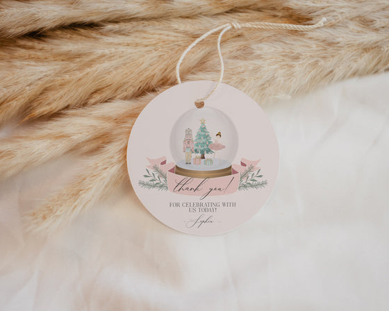 Pastel Pink Nutcracker December Birthday or Baby Shower Favor Tags Instant Download, Christmas winter wonderland birthday party for girl