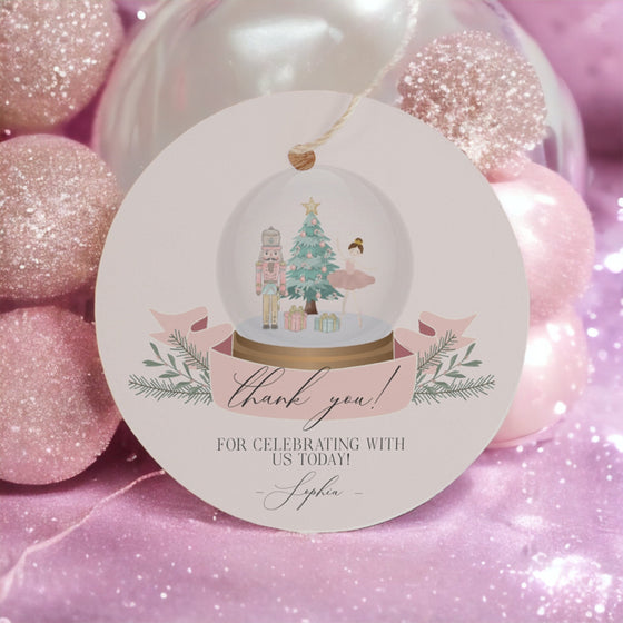 Pastel Pink Nutcracker December Birthday or Baby Shower Favor Tags Instant Download, Christmas winter wonderland birthday party for girl