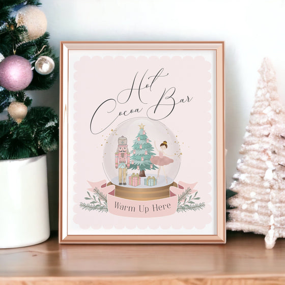 Pastel Pink Nutcracker Hot Cocoa Bar Sign Instant Download, birthday party or baby shower, Christmas ballet winter wonderland girl party