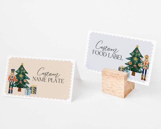 Blue Nutcracker Place Cards Instant Download, gender neutral Baby Shower or December Birthday Party for for, Christmas winter wonderland