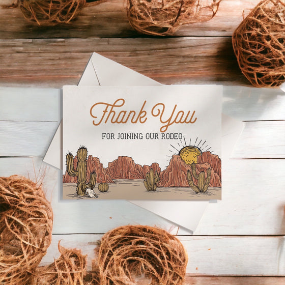 Wild West Thank You Card Printable Template, birthday party or baby shower, western rodeo party for boy, instant download southwester Texas