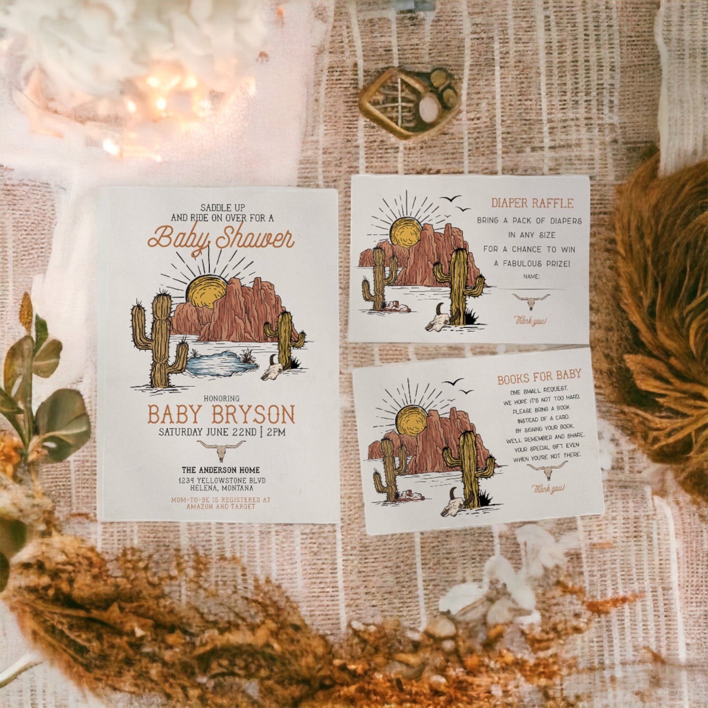 Wild West Baby Shower Invitation Bundle Instant Download, little cowboy invitation Texas rodeo baby shower for boy, southwestern baby shower