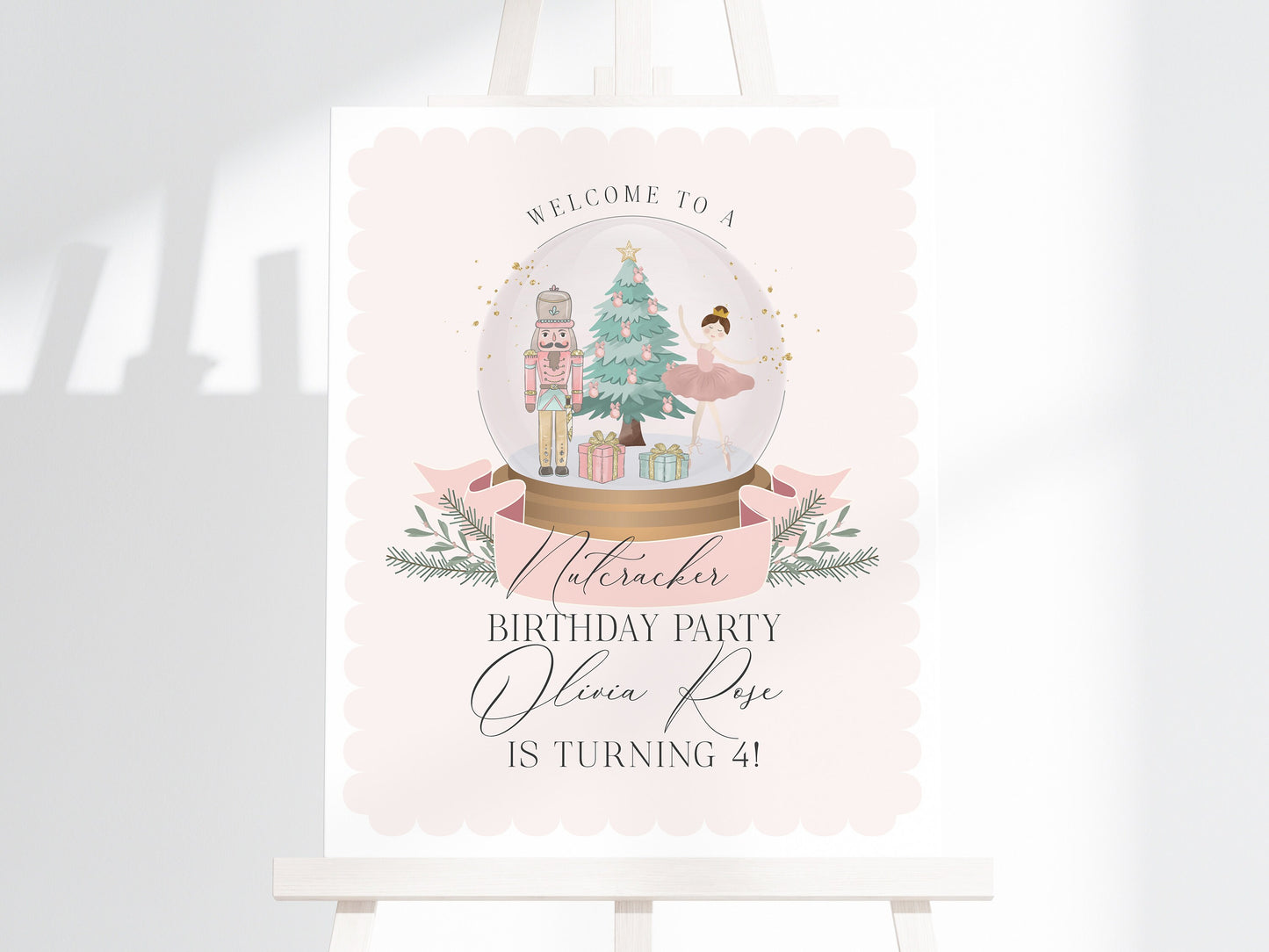 Pastel Pink Nutcracker Birthday Welcome Sign Template, instant download christmas winter onederland birthday party for girl sugar plum fairy