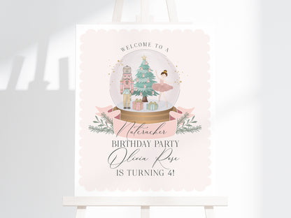 Pastel Pink Nutcracker Birthday Welcome Sign Template, instant download christmas winter onederland birthday party for girl sugar plum fairy