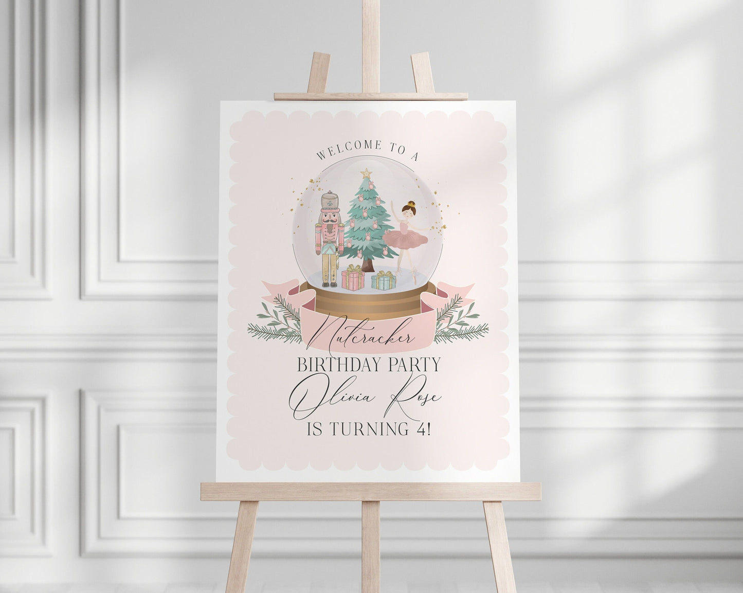 Pastel Pink Nutcracker Birthday Welcome Sign Template, instant download christmas winter onederland birthday party for girl sugar plum fairy