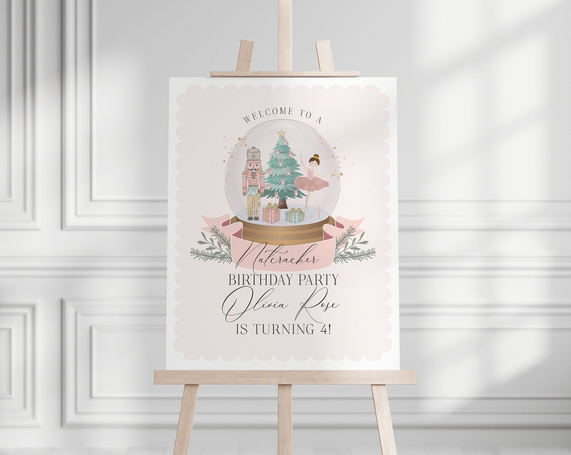 Pastel Pink Nutcracker Birthday Welcome Sign Template, instant download christmas winter onederland birthday party for girl sugar plum fairy