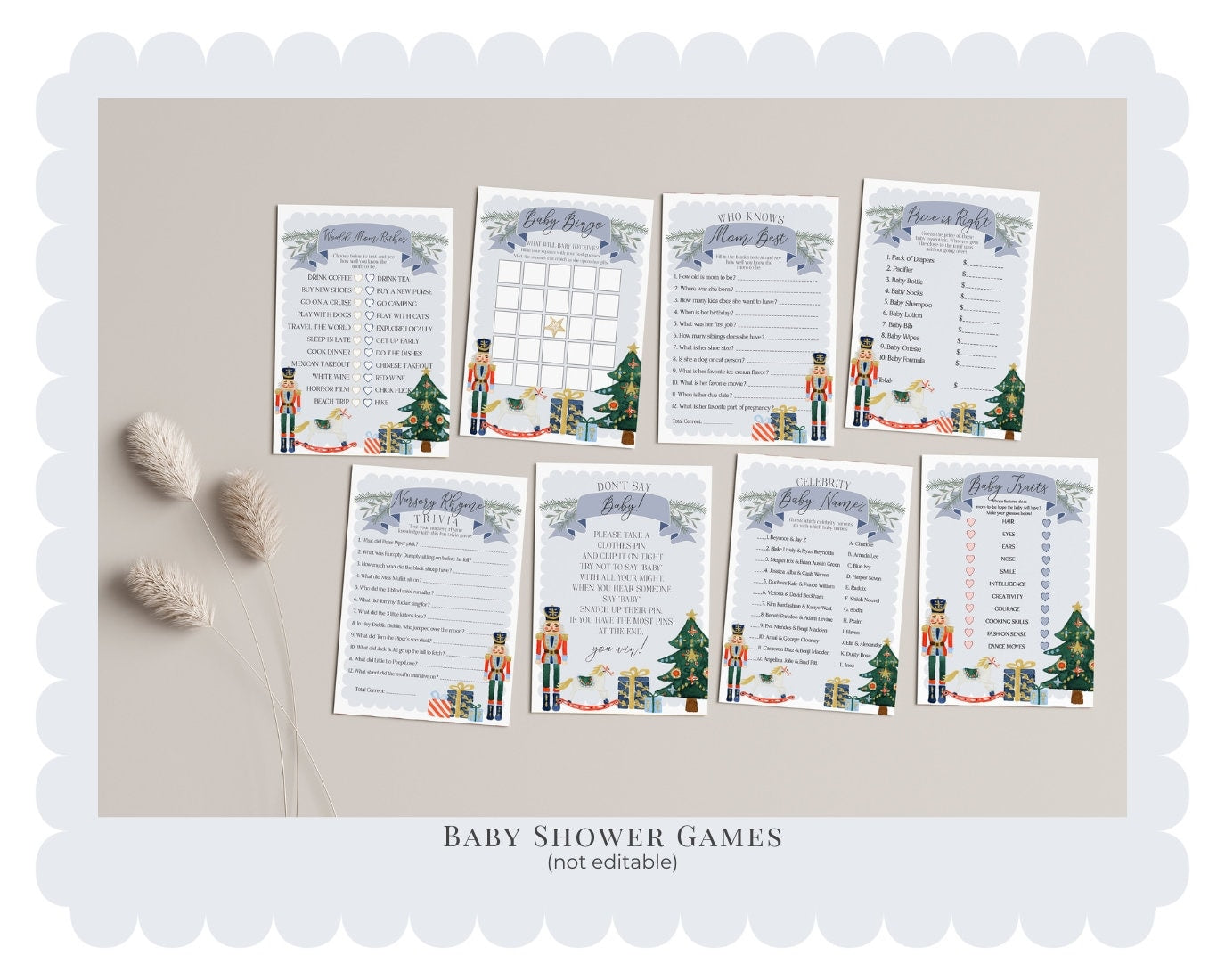 Blue nutcracker Baby Shower Bundle Printable, template instant download Christmas winter wonderland gender neutral baby shower for boy