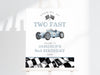 Blue Race Car Second Birthday TWO Fast Welcome Sign template, instant download race on over birthday party template for boy, vintage racecar