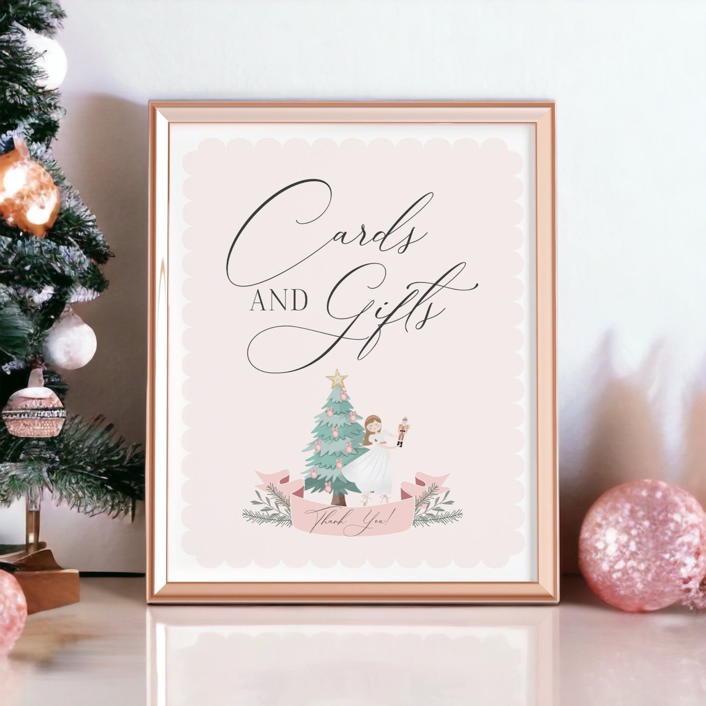 Pastel Pink Nutcracker Cards & Gifts Sign and Favors Sign Instant Download, Christmas ballet winter wonderland girl birthday or baby shower