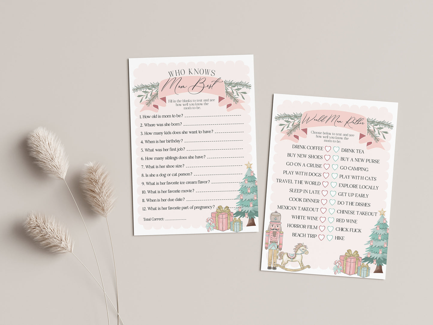 Pastel Pink Nutcracker Baby Shower Games Bundle, instant download Christmas winter wonderland baby shower for girl sugar plum ballet