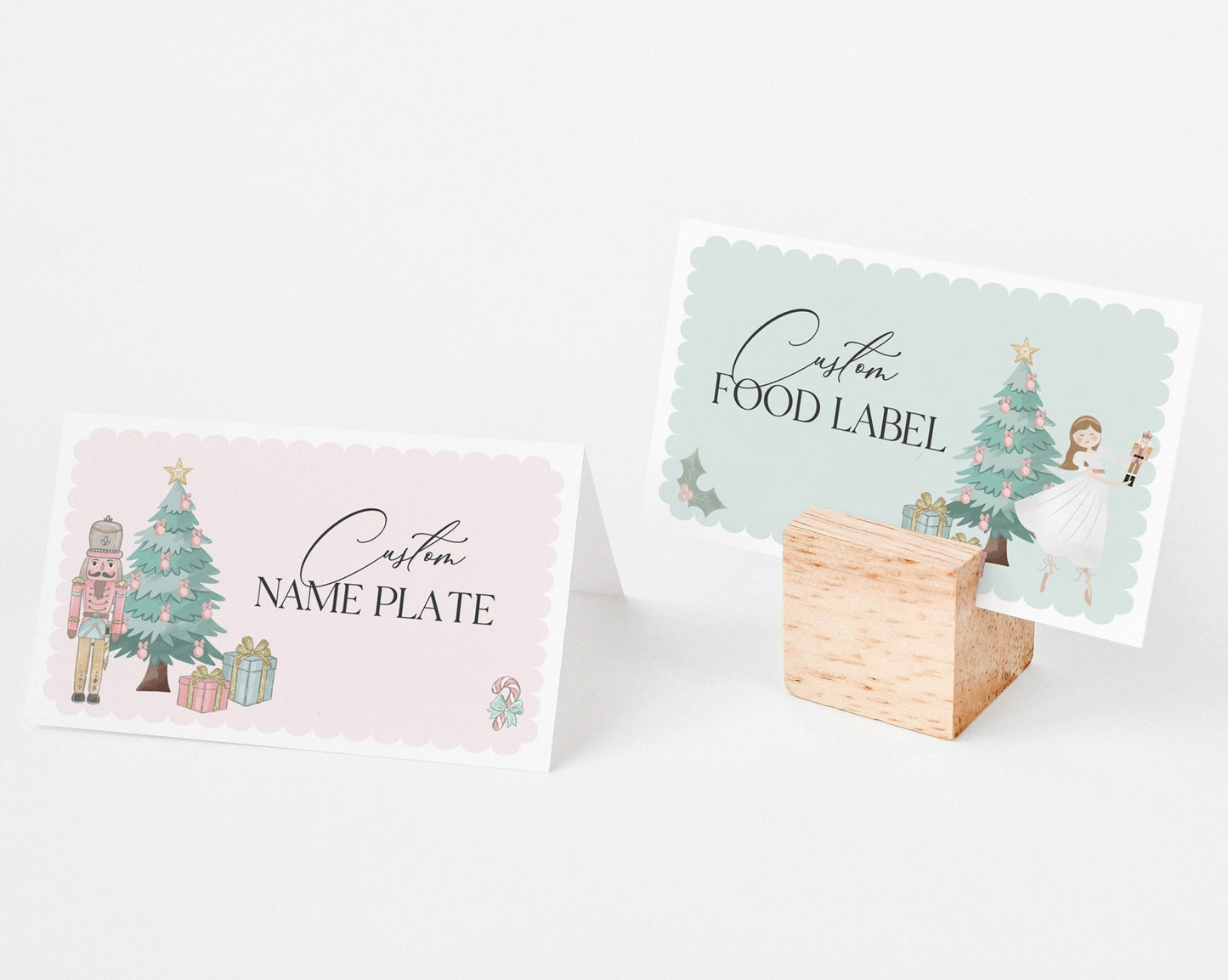 Pastel Pink Nutcracker Place Cards Printable, Girl Baby Shower or Birthday Party, instant download, Christmas winter wonderland ballet