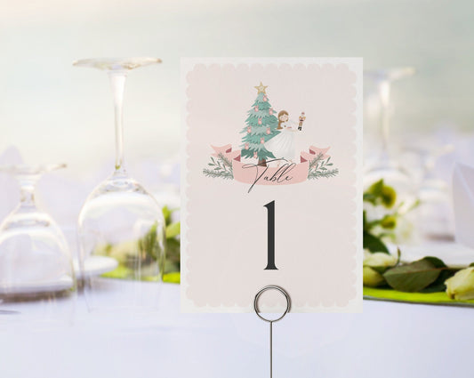 Pastel Pink Nutcracker Table Number Cards Printable Template, for baby shower or birthday party, instant download winter wonderland december