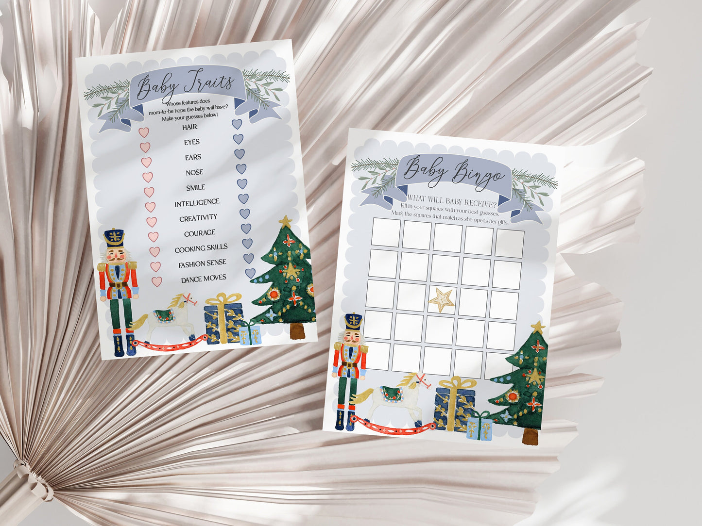 Blue Nutcracker Baby Shower Games Bundle, instant download Christmas winter wonderland ballet gender neutral baby shower for boy