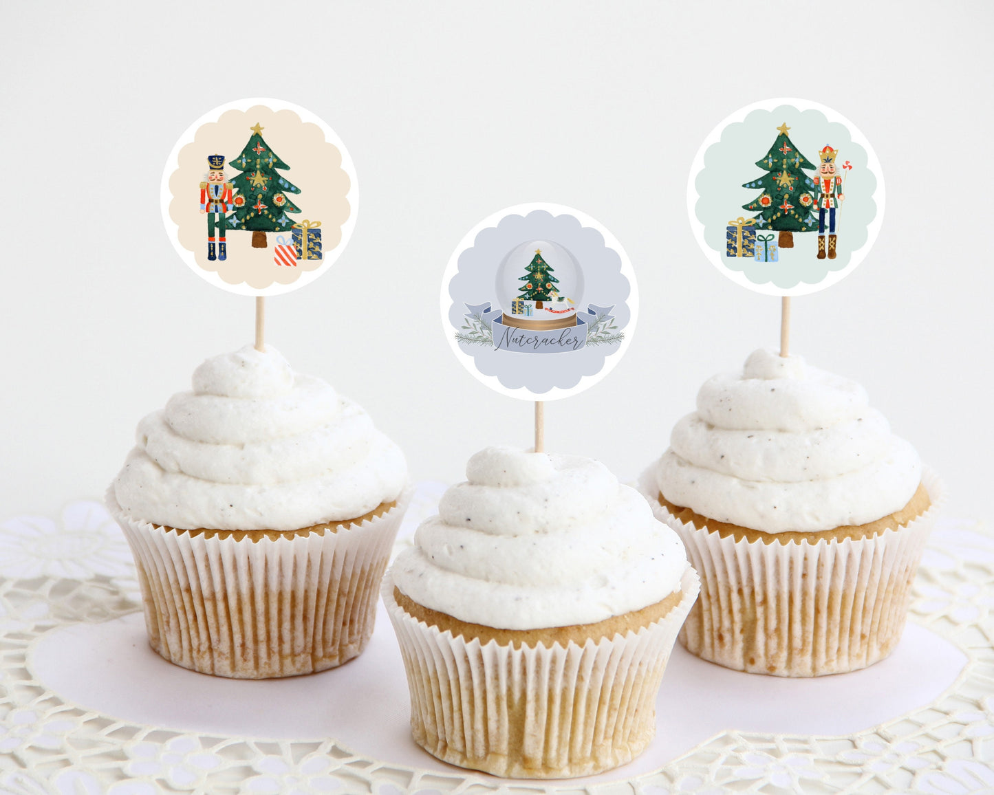 Blue Nutcracker Cupcake Toppers Printable, Christmas winter wonderland gender neutral birthday party for boy winter ballet december birthday