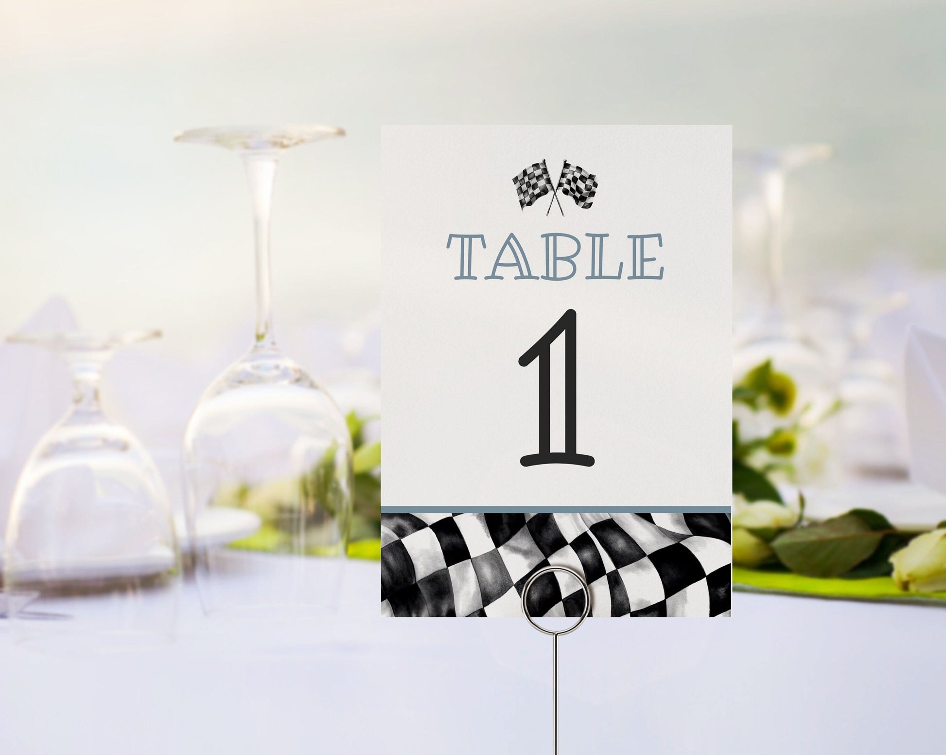 Blue Race Car Table Number Printable Template, Little Racer baby shower or birthday party for boy, Race on Over TWO Fast, Fast ONE Birthday