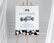  Blue Race Car Birthday Welcome Sign Printable Template, instant download race on over birthday party template for boy, let's race