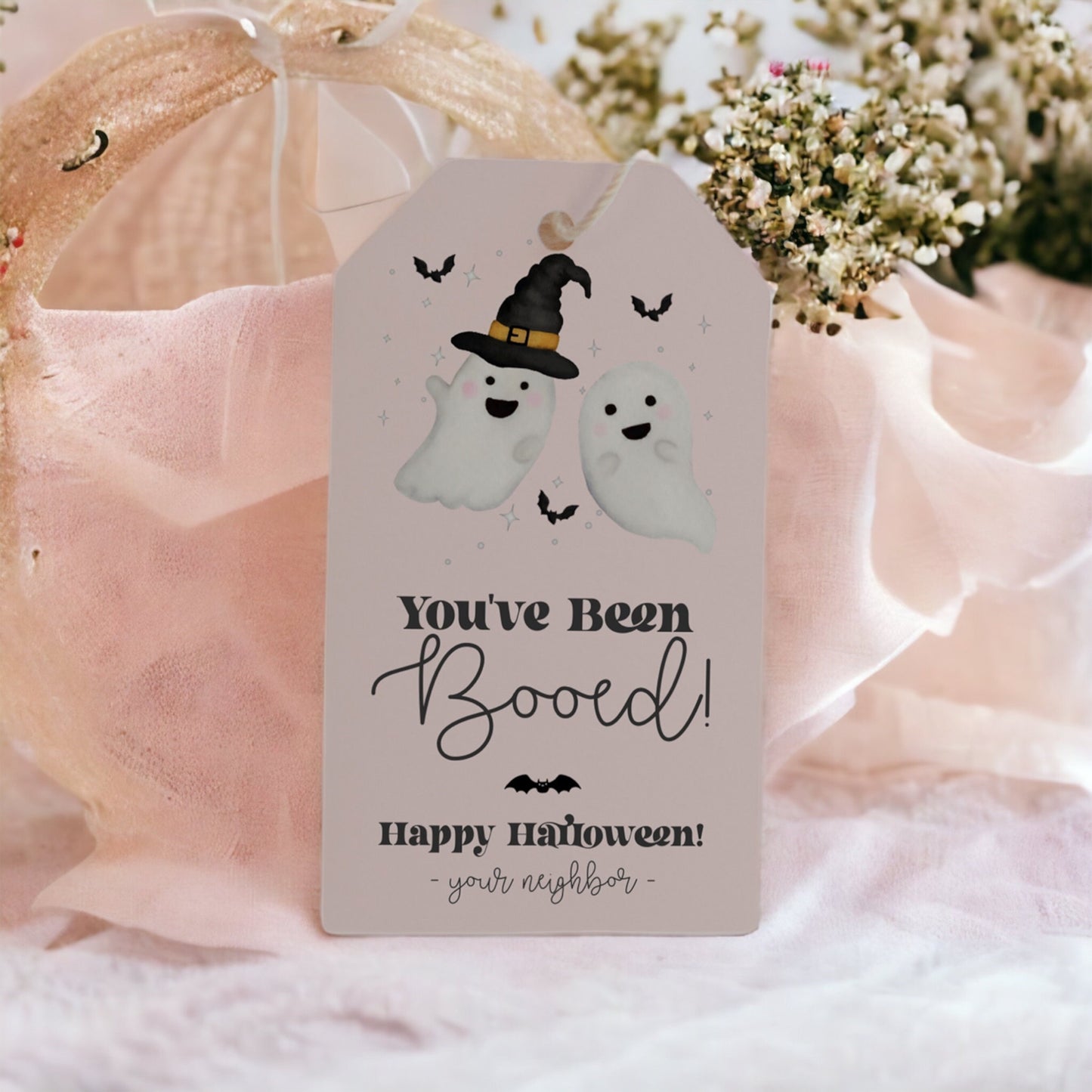 Pastel Pink You've Been Booed Tag Instant Download, Happy Halloween Tradition Gifts for Neighbors, Halloween Treat Tag, Printable Template
