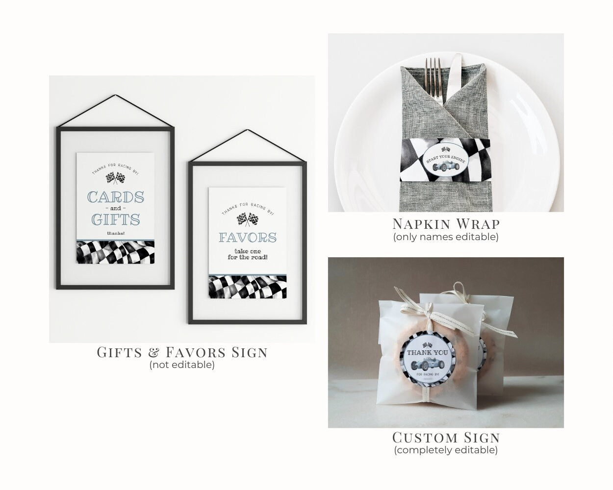 Blue Race Car First Birthday Bundle Template, instant download fast one 1st birthday bundle for boy, Racing Retro Vintage Car Birthday