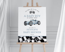  Blue Race Car Baby Shower Welcome Sign Template, instant download race on over baby shower template for boy, retro vintage racecar party