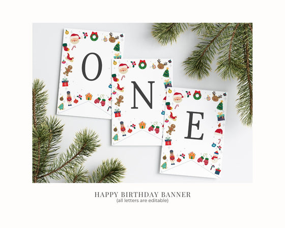 Oh What Fun Birthday Bundle Printable Template, December instant download Christmas gender neutral Winter holiday birthday party for boy