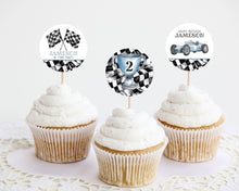  Blue Race Car TWO Fast 2nd Birthday Cupcake Toppers Printable Template, race on over birthday party for boy instant download little racer