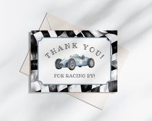  Blue Race Car Thank You Card Printable, instant download birthday or baby shower for boy our little racer is a fast one, growing up two fast