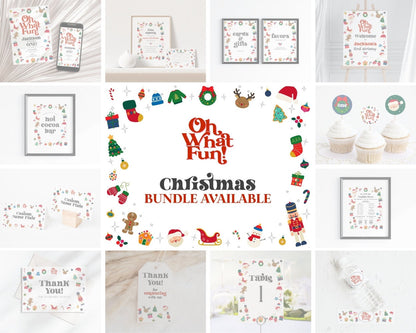 Oh What Fun Christmas Birthday Invitation Template, instant download winter birthday gender neutral birthday boy