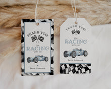  Blue Race Car Birthday Favor Tags Printable Template, Little Racer is Growing Up TWO Fast, Race on Over, Fast ONE Birthday Party Tag