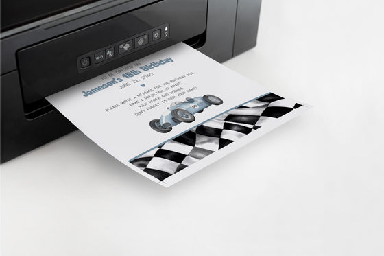 Blue Race Car Time Capsule Printable Template, Race on Over Birthday Boy, Growing Up TWO Fast, Little Racer is a Fast ONE instant download
