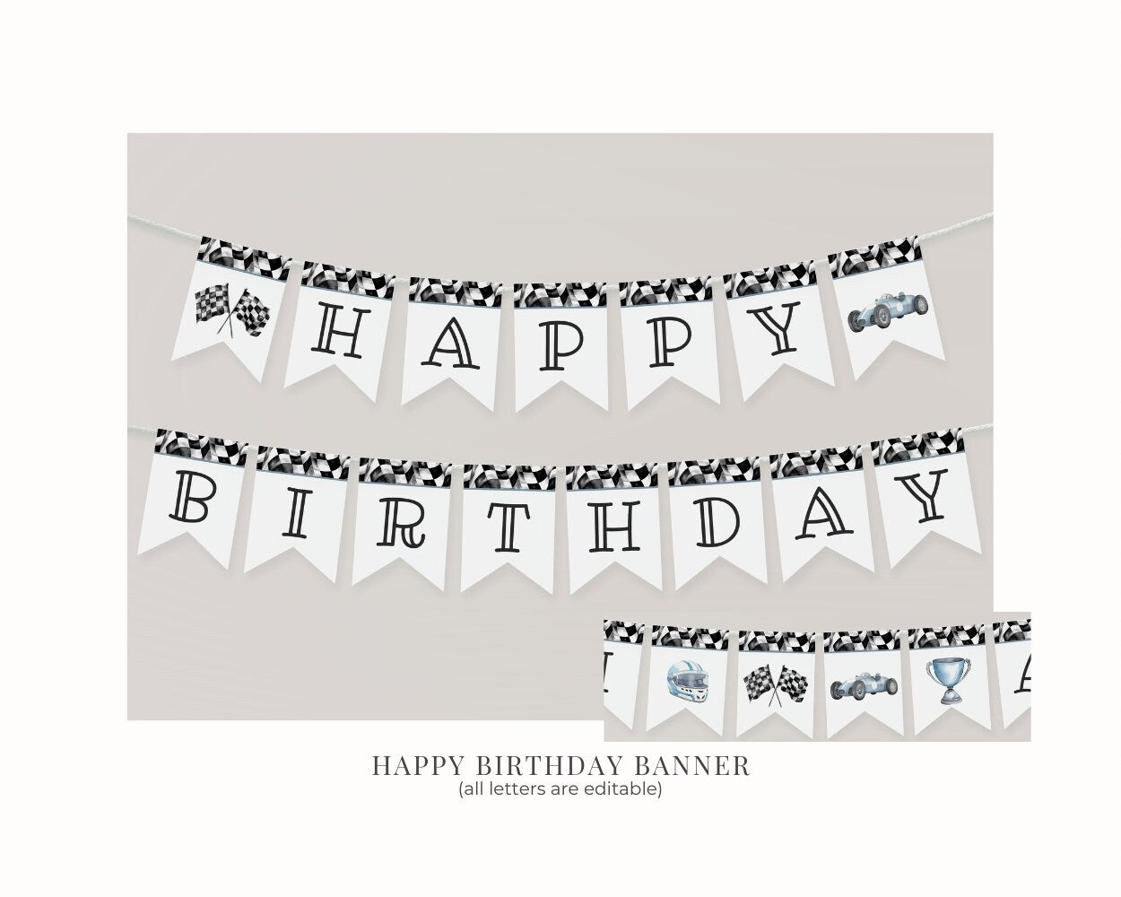 Blue Race Car Happy Birthday Banner Printable Template, Race on Over Birthday for Boy, Growing Up TWO Fast, Our Little Racer is a Fast ONE