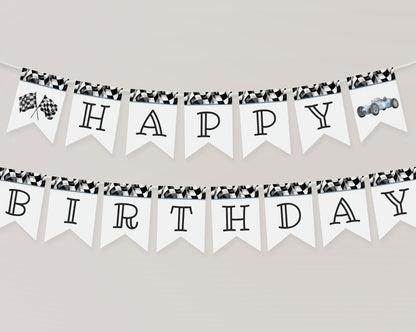 Blue Race Car Happy Birthday Banner Printable Template, Race on Over Birthday for Boy, Growing Up TWO Fast, Our Little Racer is a Fast ONE