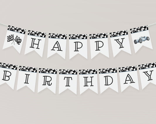 Blue Race Car Happy Birthday Banner Printable Template, Race on Over Birthday for Boy, Growing Up TWO Fast, Our Little Racer is a Fast ONE