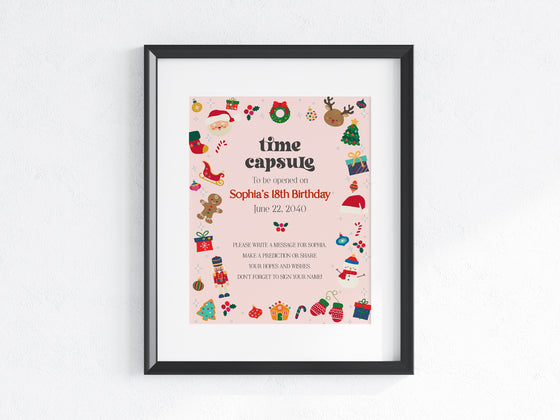 Pink Oh What Fun it is to be One Birthday Time Capsule Printable Template, Pink Christmas Winter 1st Birthday for girl Winter onederland