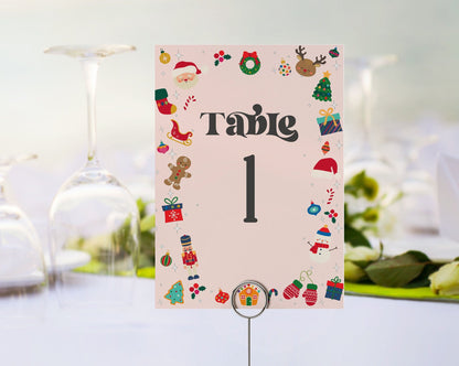 Pink Oh What Fun Christmas Table Number Printable Template, Pink Christmas baby shower, girl winter 1st birthday instant download