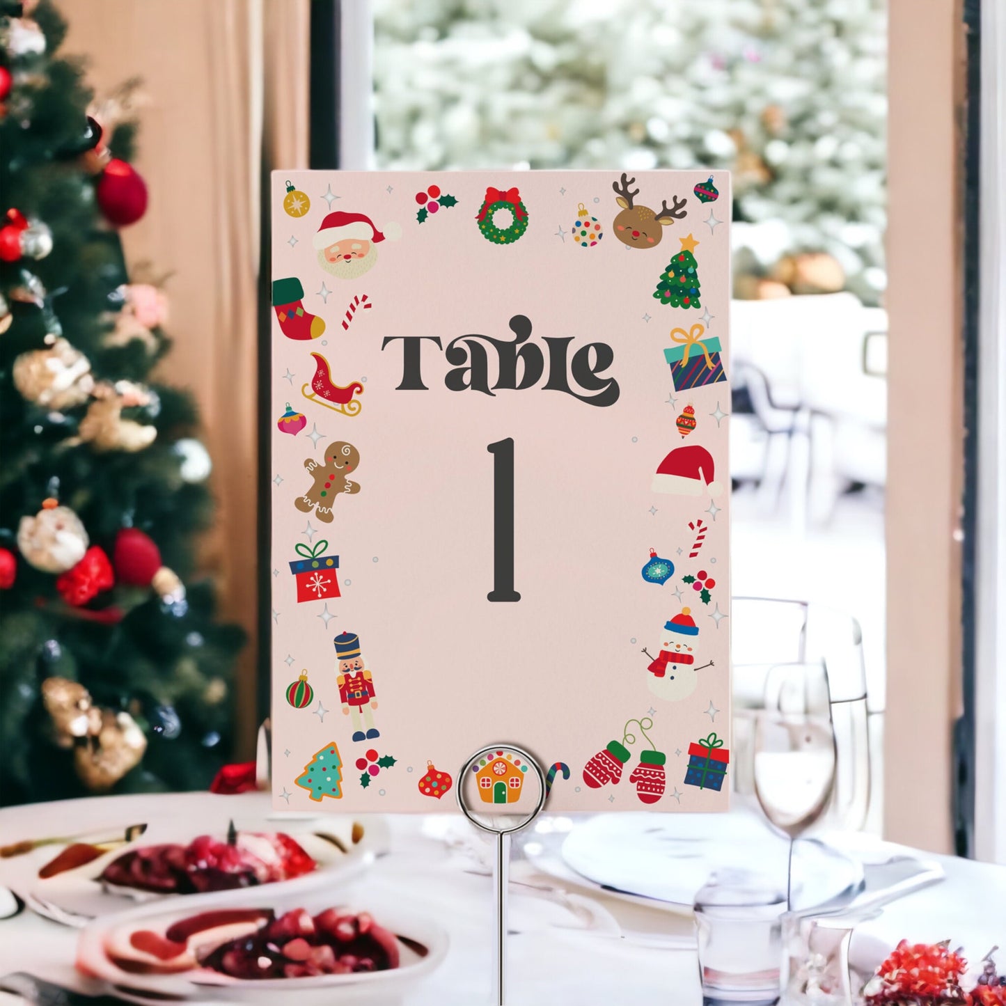 Pink Oh What Fun Christmas Table Number Printable Template, Pink Christmas baby shower, girl winter 1st birthday instant download