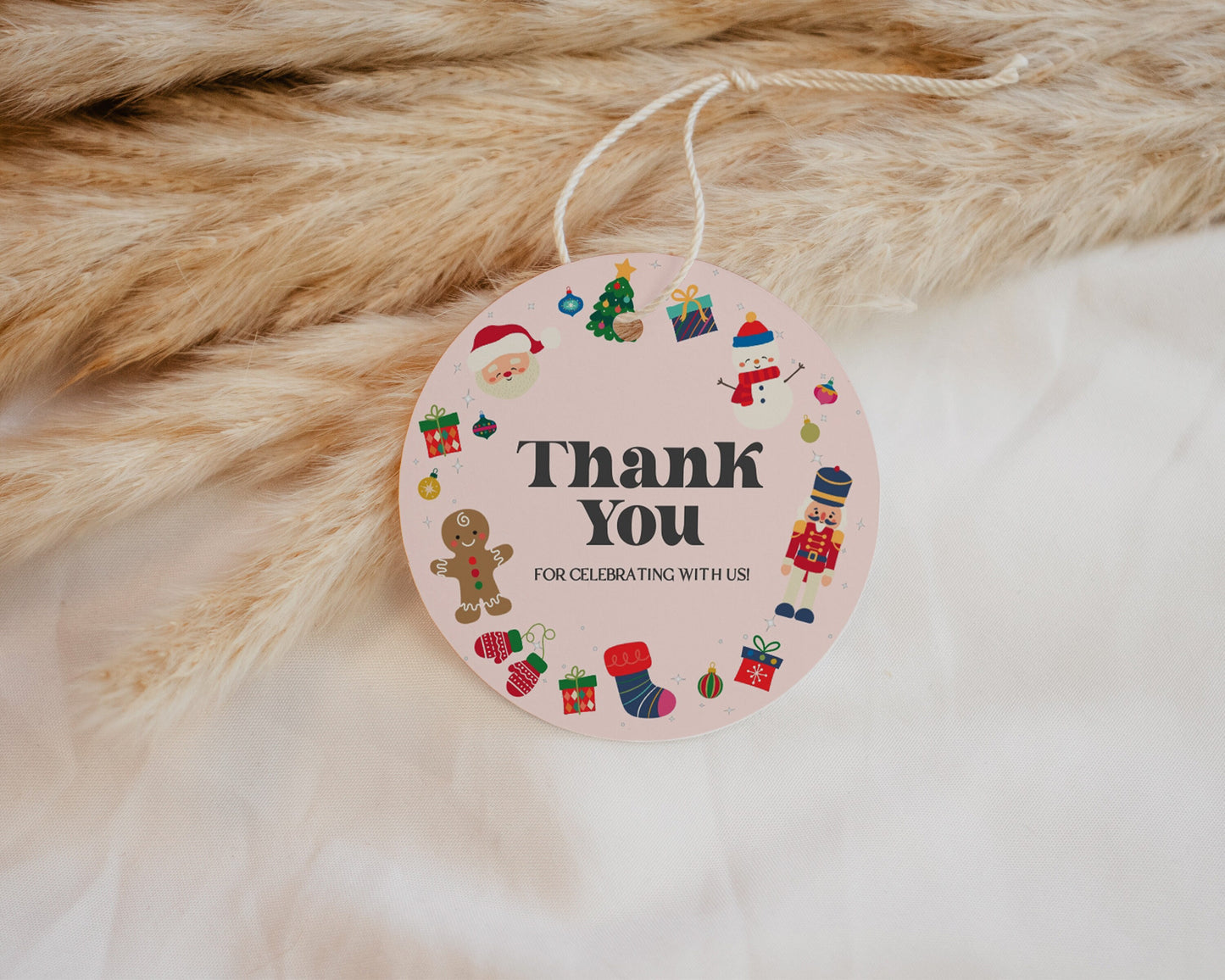 Pink Oh What Fun December Birthday or Baby Shower Favor Tags Instant Download, pink Christmas December winter 1st birthday party for girl