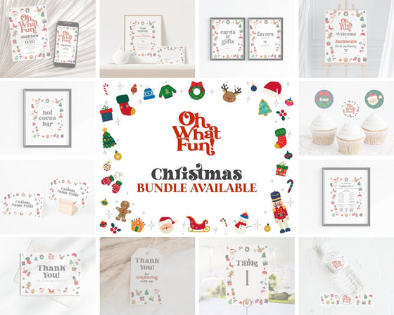 Oh What Fun Christmas Place Cards Instant Download, gender neutral Baby Shower or December Birthday Party for boy winter wonderland