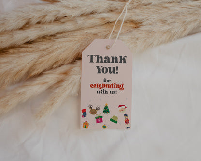 Pink Oh What Fun December Birthday or Baby Shower Favor Tags Instant Download, pink Christmas December winter 1st birthday party for girl