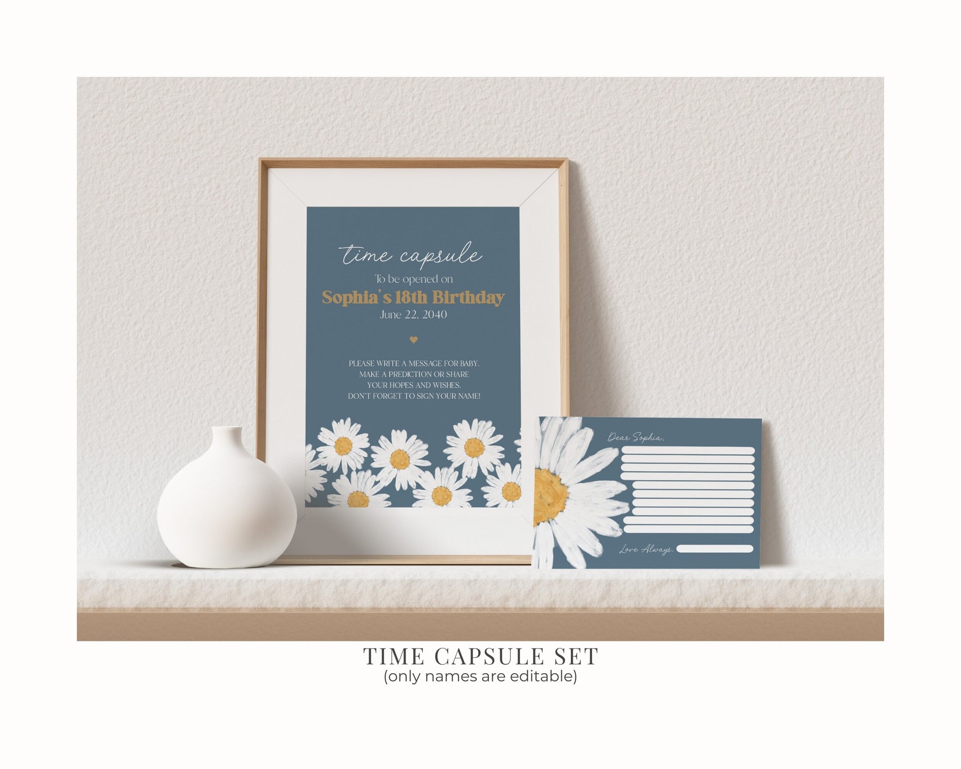 Navy Blue Daisy 2nd Birthday Bundle Template, digital files for birthday party for girl simple Wildflower printable retro daisy party decor